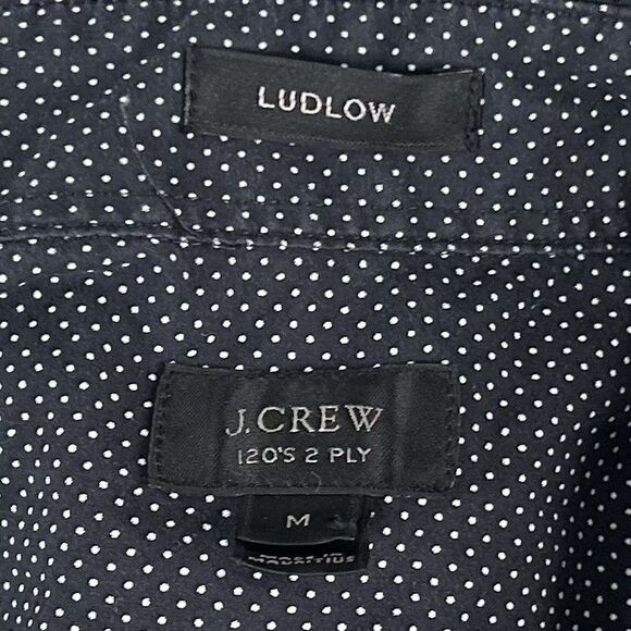 J Crew Medium Ludlow Shirt 120s 2 Ply Cotton Black White Polka Dot Button Front - Picture 3 of 5